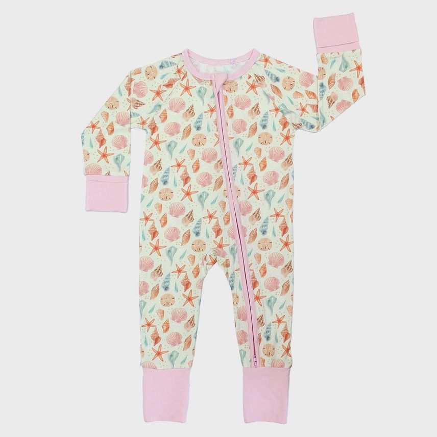 Baby Convertible Zip Pajama - Sandy Seashells