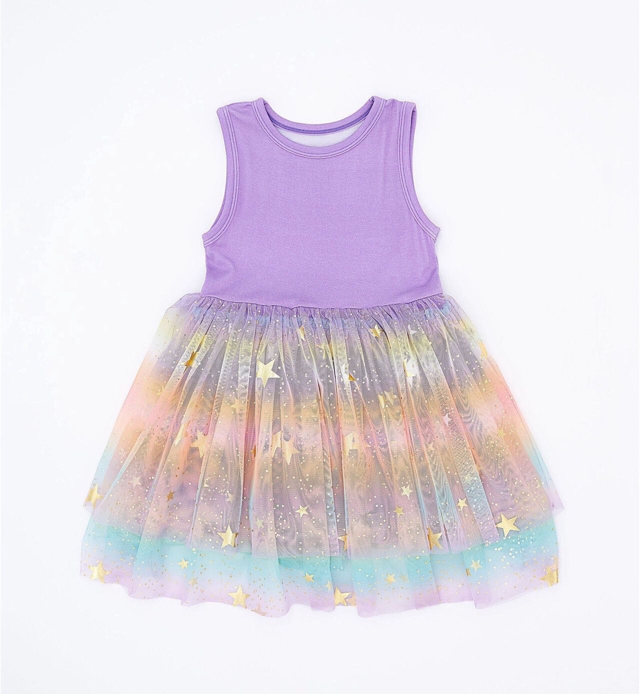Girls Sleeveless Tulle Dress - Rainbow Ombre Twinkle