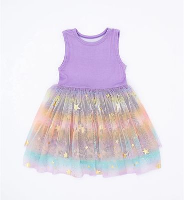 Girls Sleeveless Tulle Dress - Rainbow Ombre Twinkle