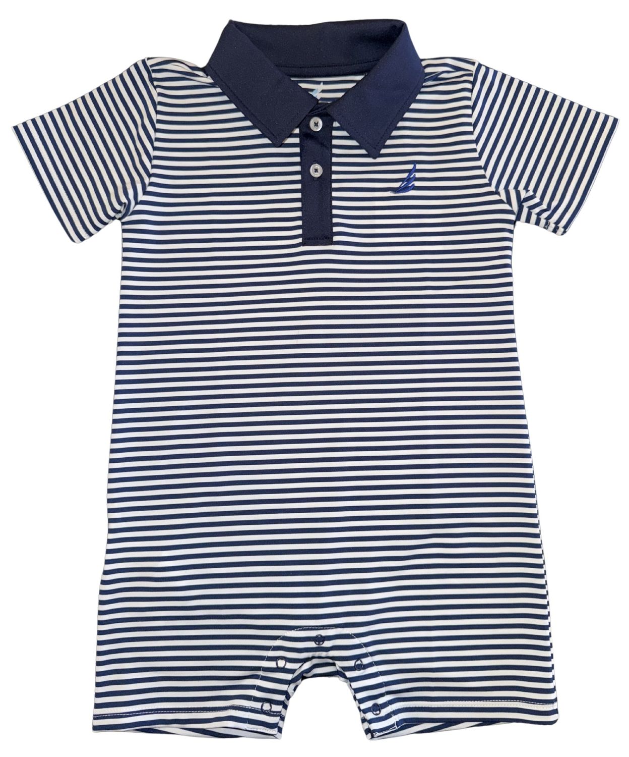 Baby Performance Polo Shorty Romper -Navy Stripe
