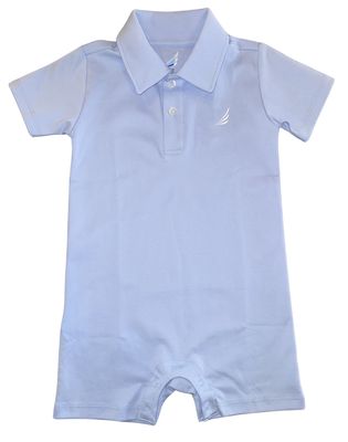 Baby Pima Polo Shorty Romper - Light Blue