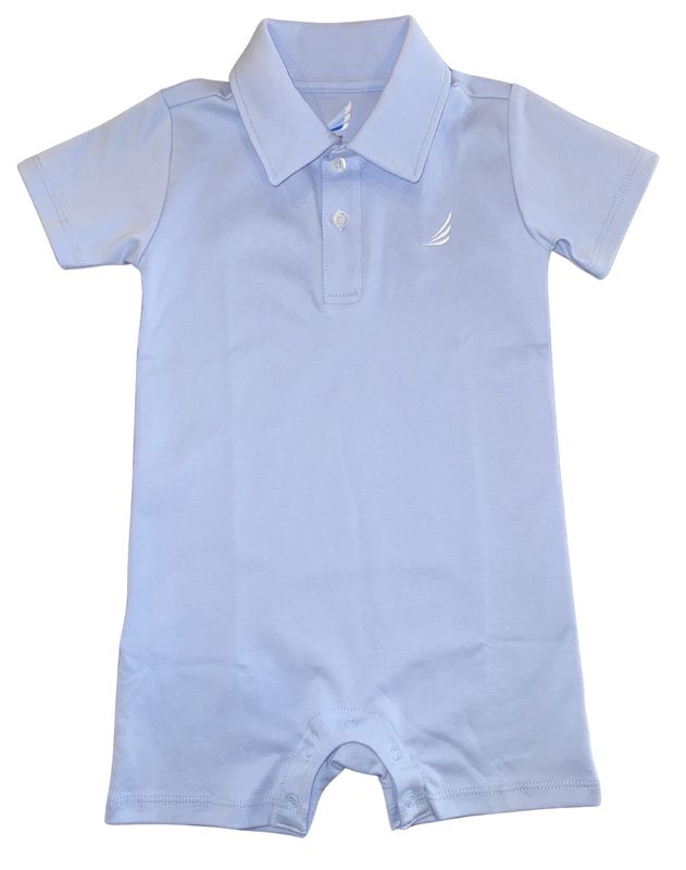 Baby Pima Polo Shorty Romper - Light Blue