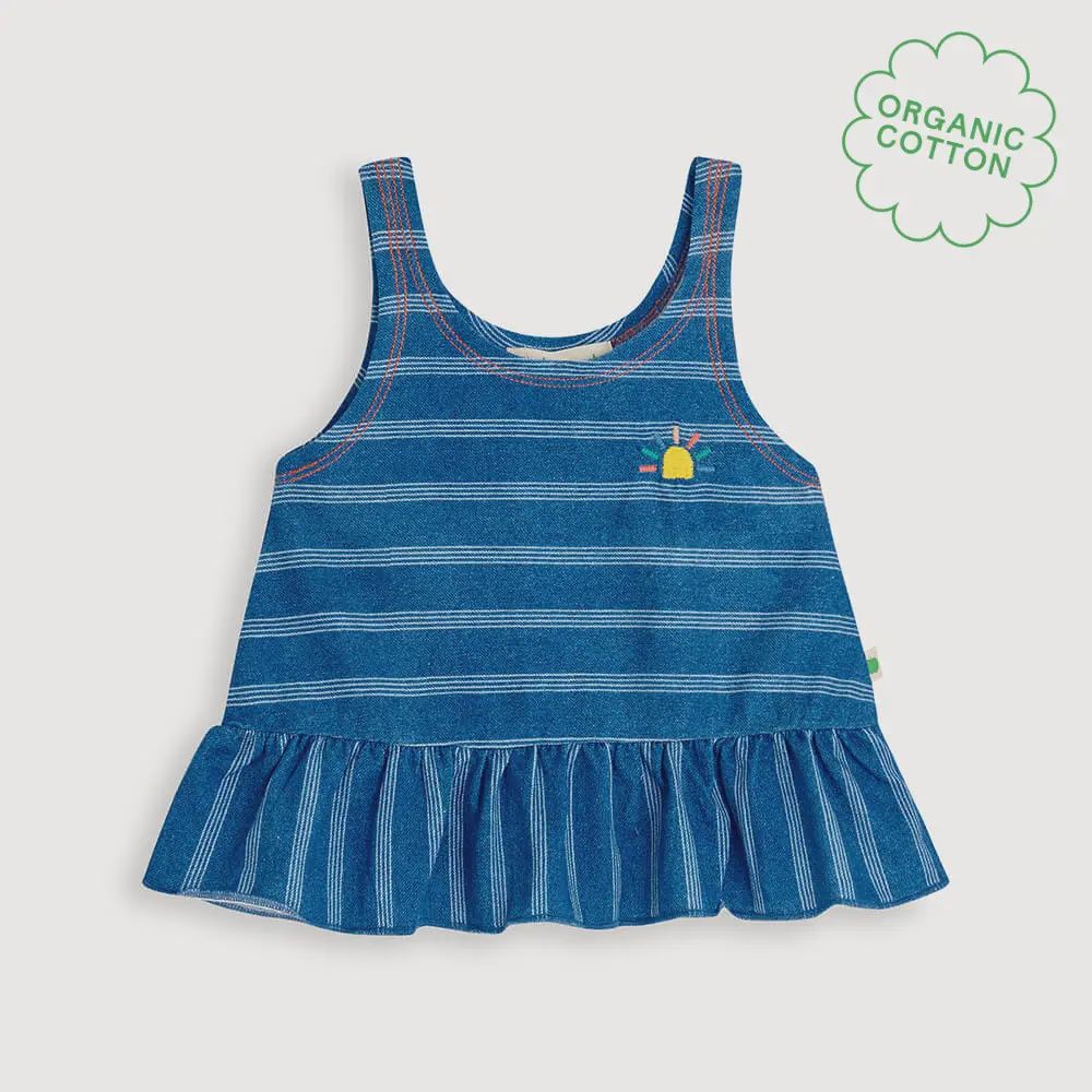 Marta Frill Top - Denim Pinstripe