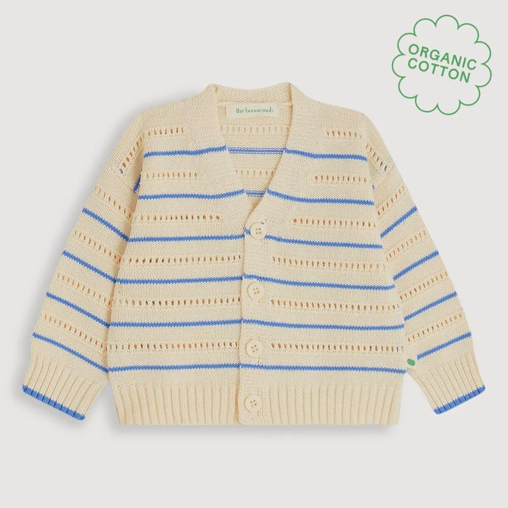 Como Pointelle Cardigan - Blue Stripe