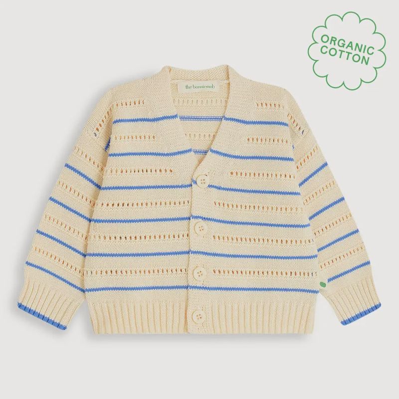 Como Pointelle Cardigan - Blue Stripe