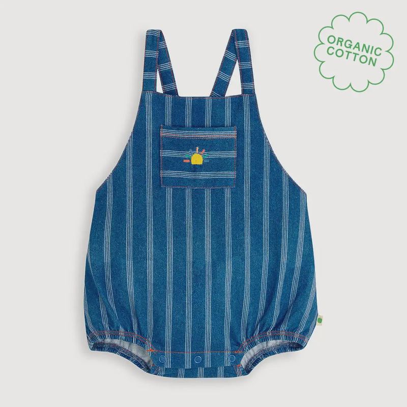 Mallorca Baby Bubble Romper - Denim Pinstripe