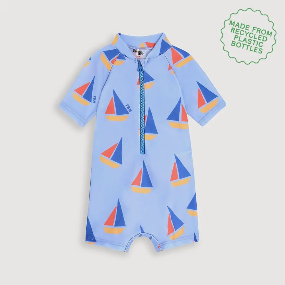 Riki Short Sleeve Rash Suit - Blue Sailboat