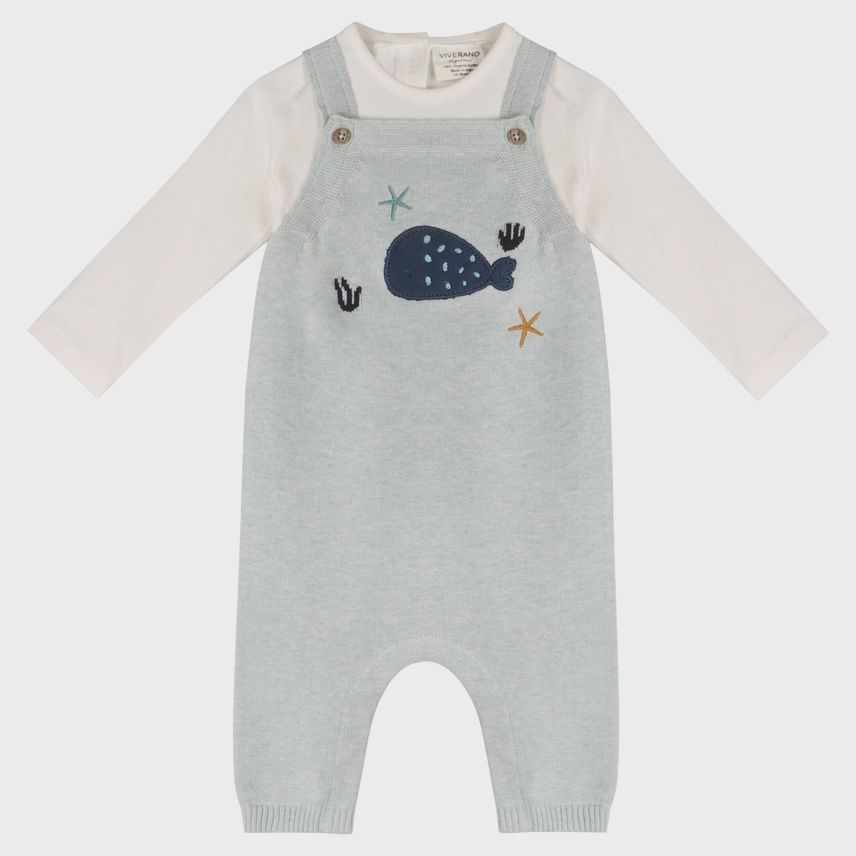 Baby Embroidered Knit Overall Set - Blue Whale