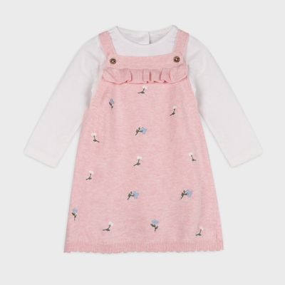 Baby Embroidered Knit Dress &amp; Long Sleeve Bodysuit Set - Pink Floral