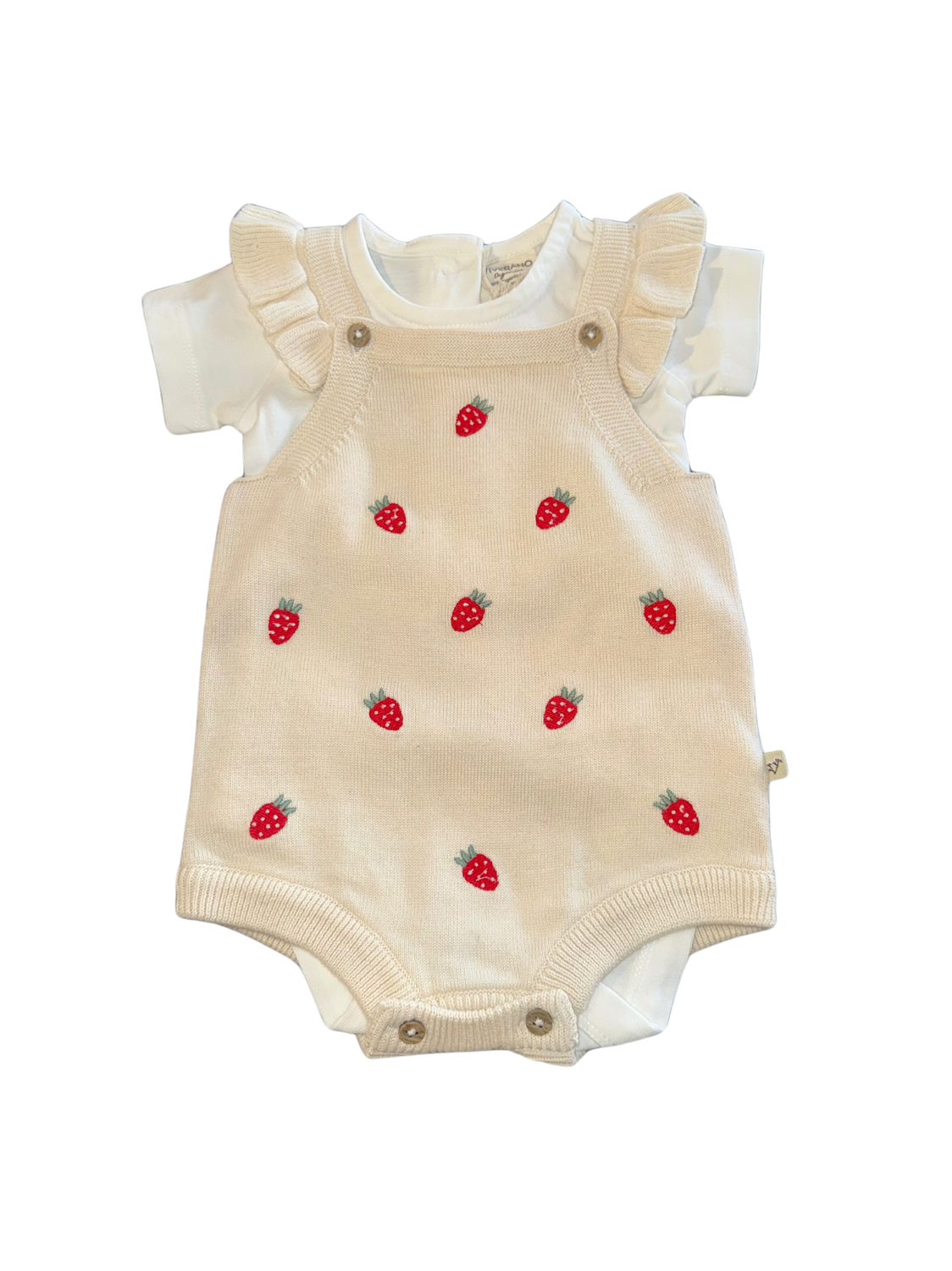 Baby Embroidered Knit Ruffle Romper &amp; Short Sleeve Bodysuit Set - Strawberry Creme