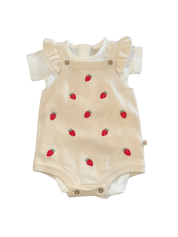 Baby Embroidered Knit Ruffle Romper &amp; Short Sleeve Bodysuit Set - Strawberry Creme
