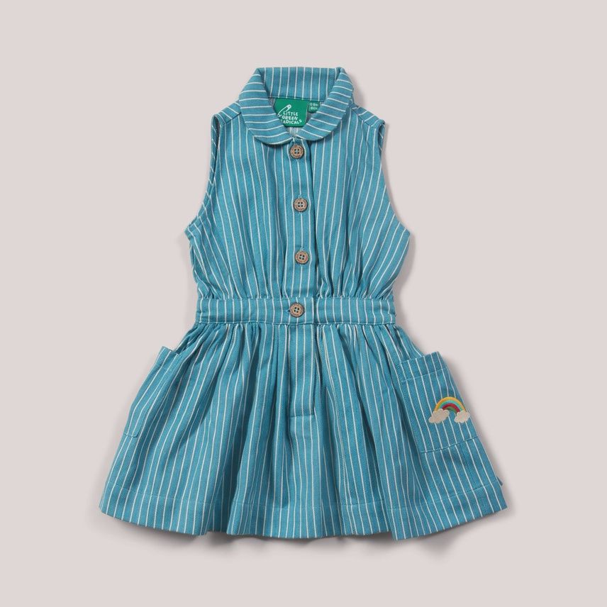 Pinafore Button Dress - Horizon Blue Stripe