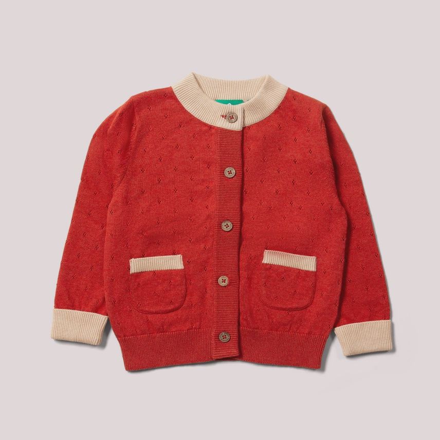 Toddler/Kids Pointelle Knitted Cardigan - Burnt Ochre