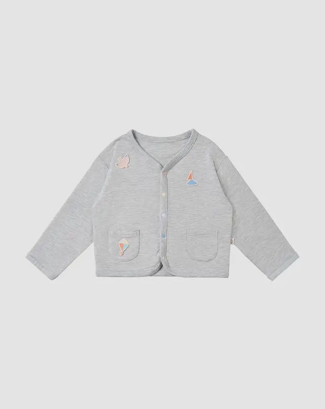 French Terry Long Sleeve Cardigan - Fog Grey