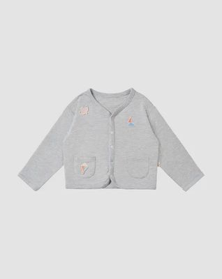 French Terry Long Sleeve Cardigan - Fog Grey