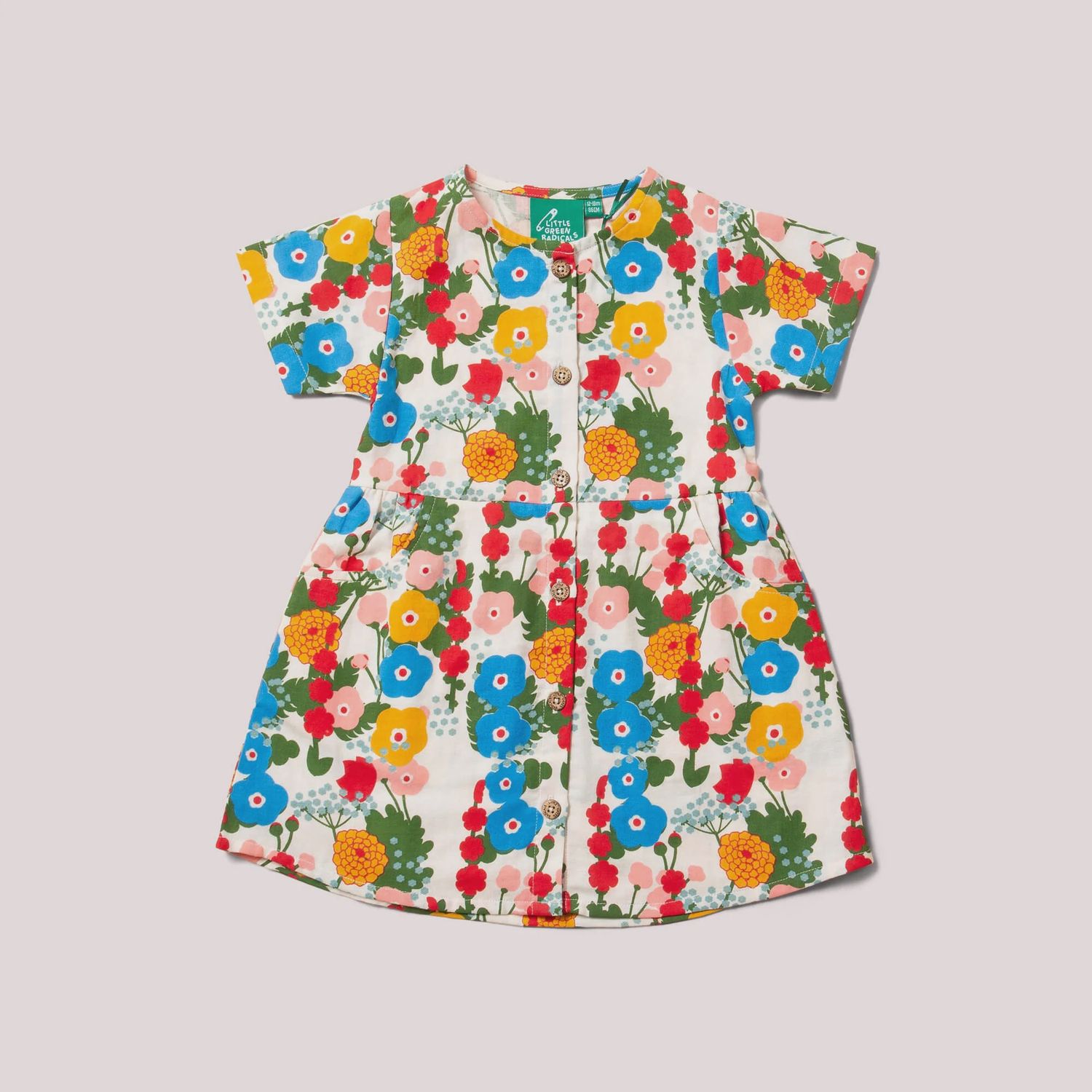 Button Through Short Sleeve Dress - Flora and Fauna