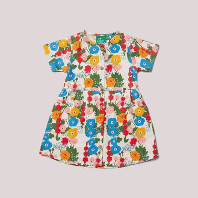 Button Through Short Sleeve Dress - Flora and Fauna