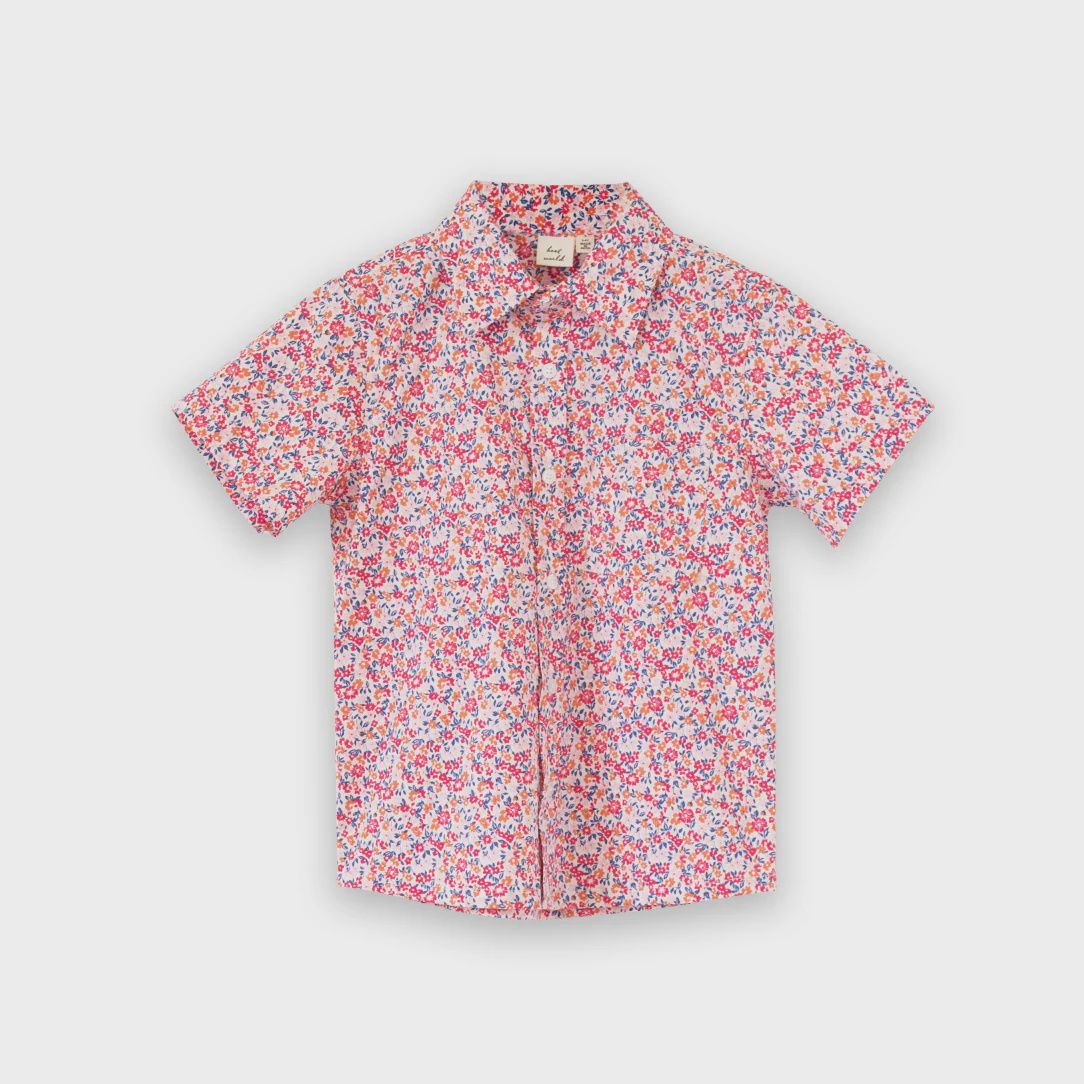 Boys Short Sleeve Collar Shirt - Red Ditsy Floral