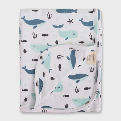 Organic Jersey Baby Blanket - Blue Whales