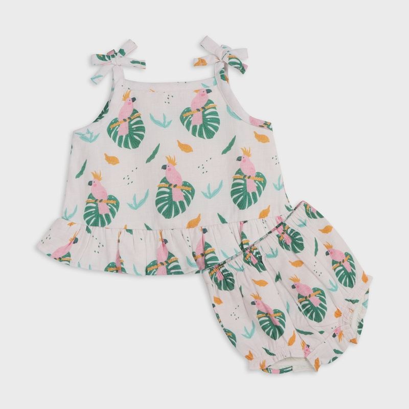 Baby Muslin Cotton Sleevless Top &amp; Bloomer Set - Parrot