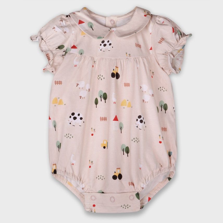 Organic Jersey Peter Pan Collar Bubble Romper - Farm