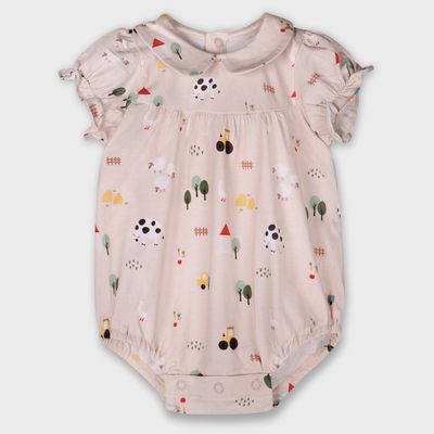 Organic Jersey Peter Pan Collar Bubble Romper - Farm