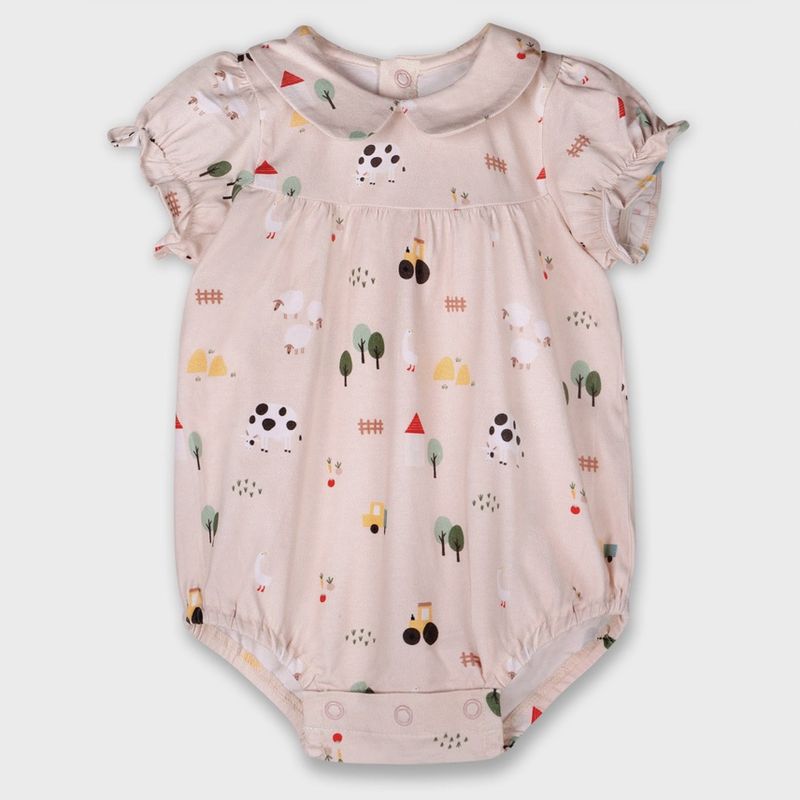 Organic Jersey Peter Pan Collar Bubble Romper - Farm