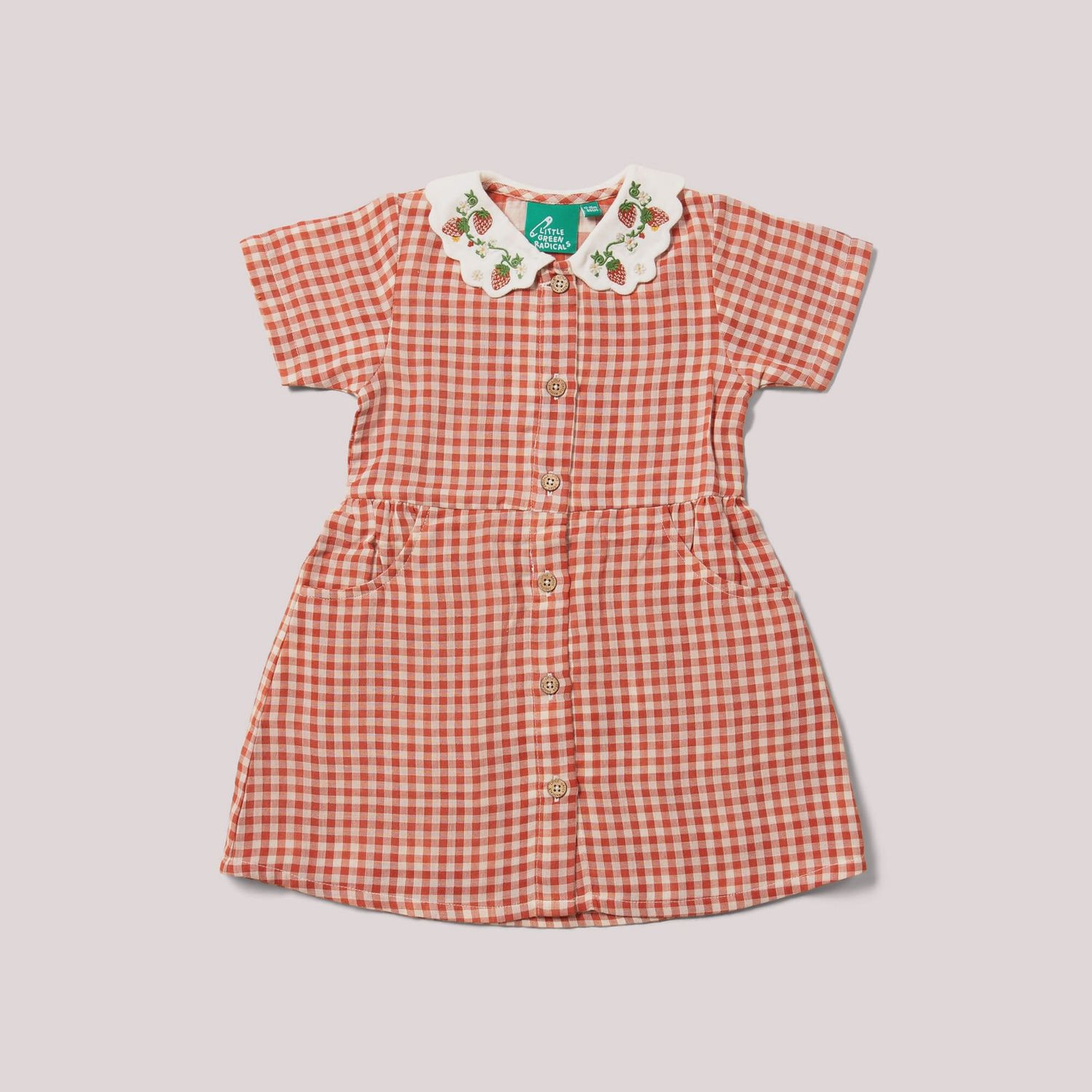 Button Through Short Sleeve Dress - Little Red Check