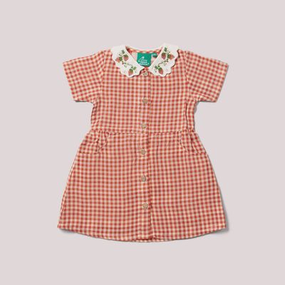 Button Through Short Sleeve Dress - Little Red Check
