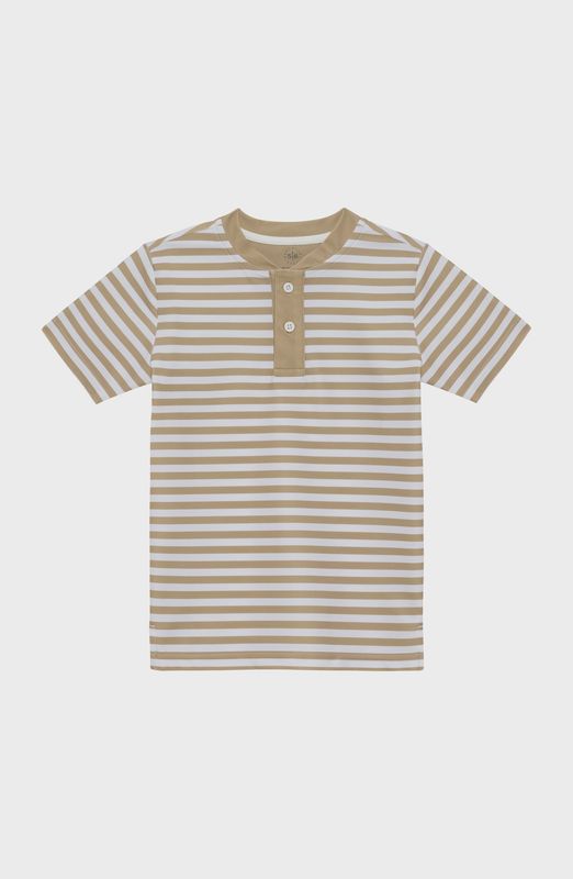Boys Henley Blade Shirt - Khaki/White