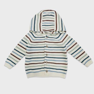 Baby Hooded Knit Cardigan - Multicolor Stripe