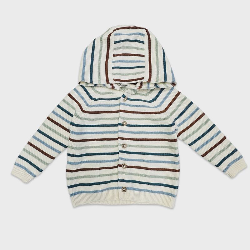 Baby Hooded Knit Cardigan - Multicolor Stripe
