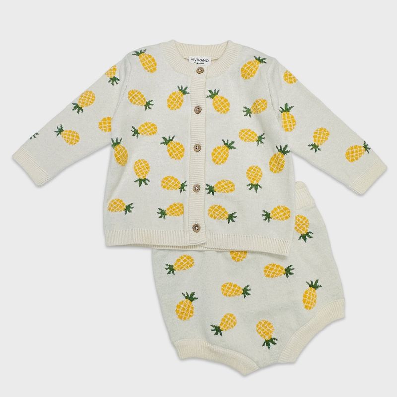 Baby Jacquard Knit Cardigan &amp; Bloomer Set - Pineapple