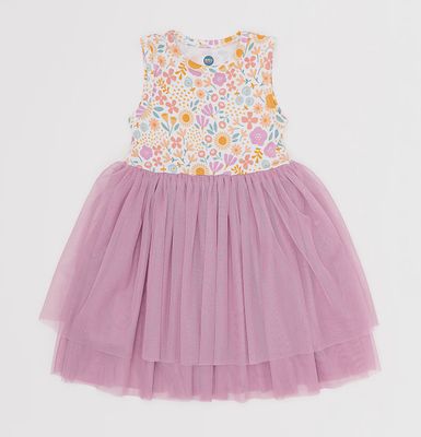 Girls Sleeveless Tulle Dress - Darling Spring Daisy