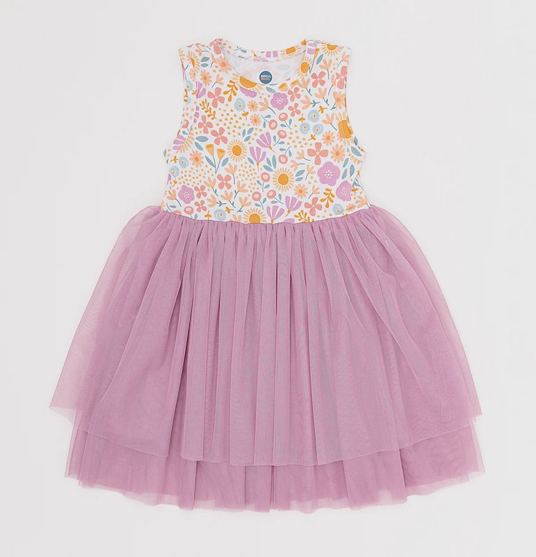Girls Sleeveless Tulle Dress - Darling Spring Daisy