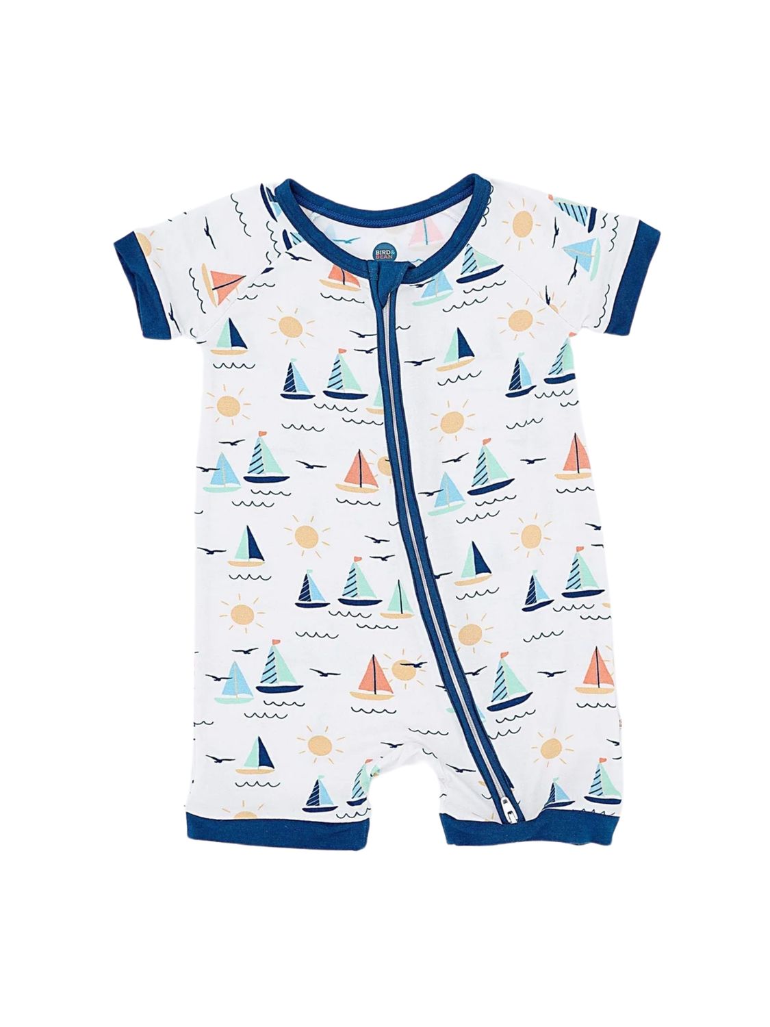 Baby Bamboo Shorty Romper - Kai Sailboat