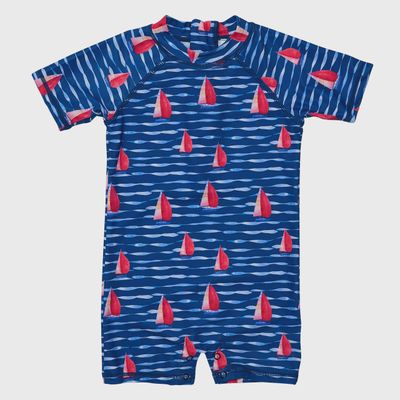 Baby Short Sleeve Sunsuit - Sailboat
