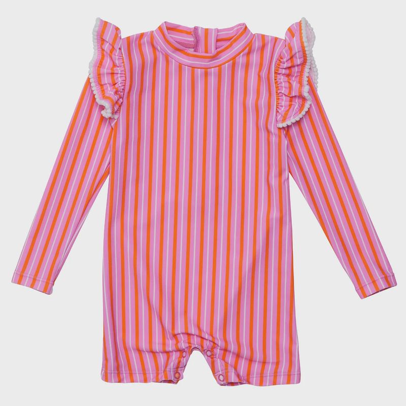 Baby Long Sleeve Sustainable Sunsuit - Stripy Sunset
