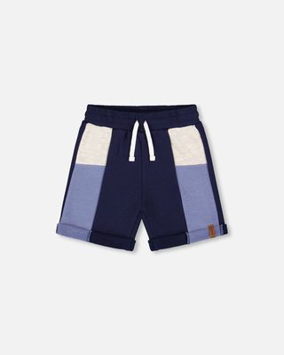 Boys French Terry Color Block Shorts - Navy and Cream