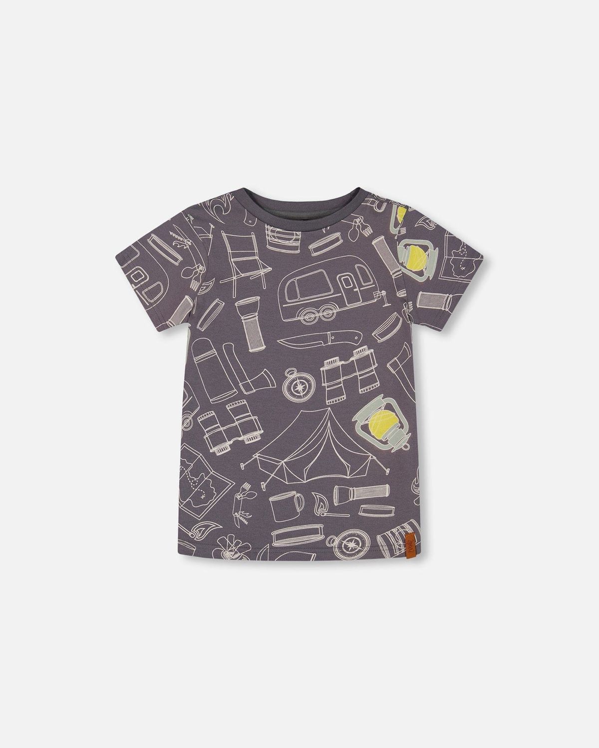 Boys Organic Cotton Short Sleeve T-Shirt - Gray Camping