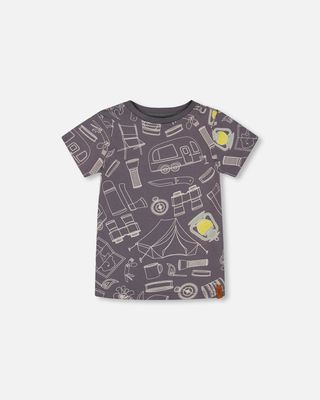 Boys Organic Cotton Short Sleeve T-Shirt - Gray Camping