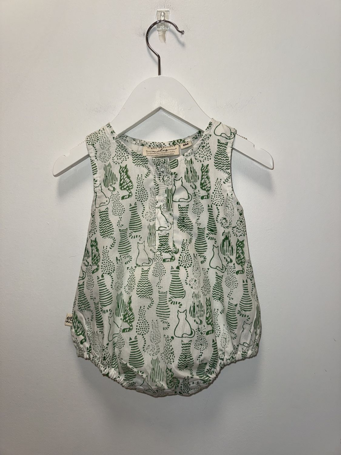 Baby Sleeveless Romper - Green Cats