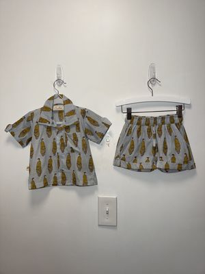 Short Sleeve Shirt &amp; Shorts Set - Grey Yellow Tiger