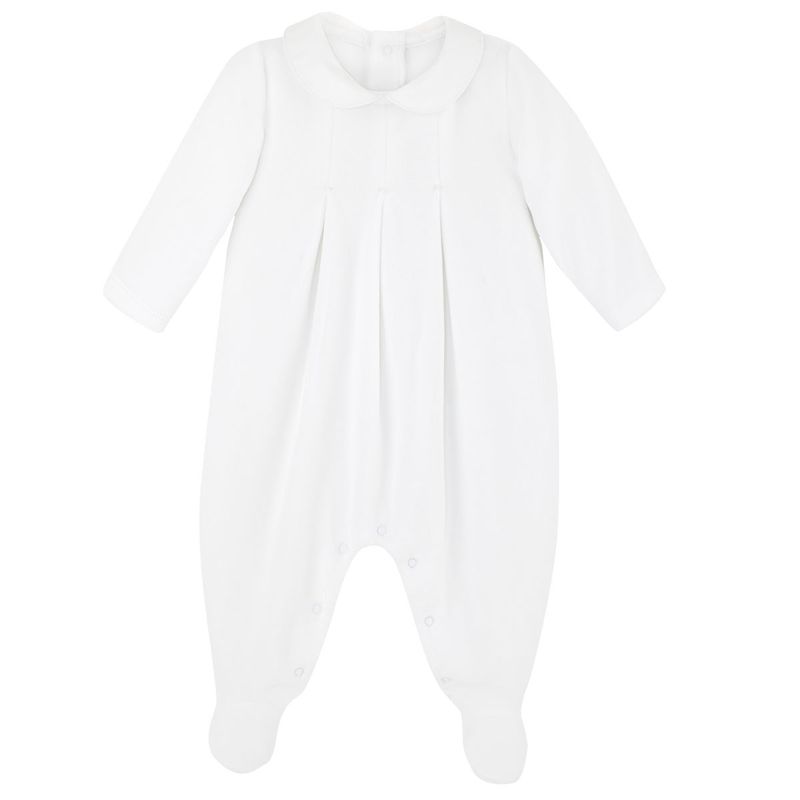 Baby Velour Footed Onesie - White