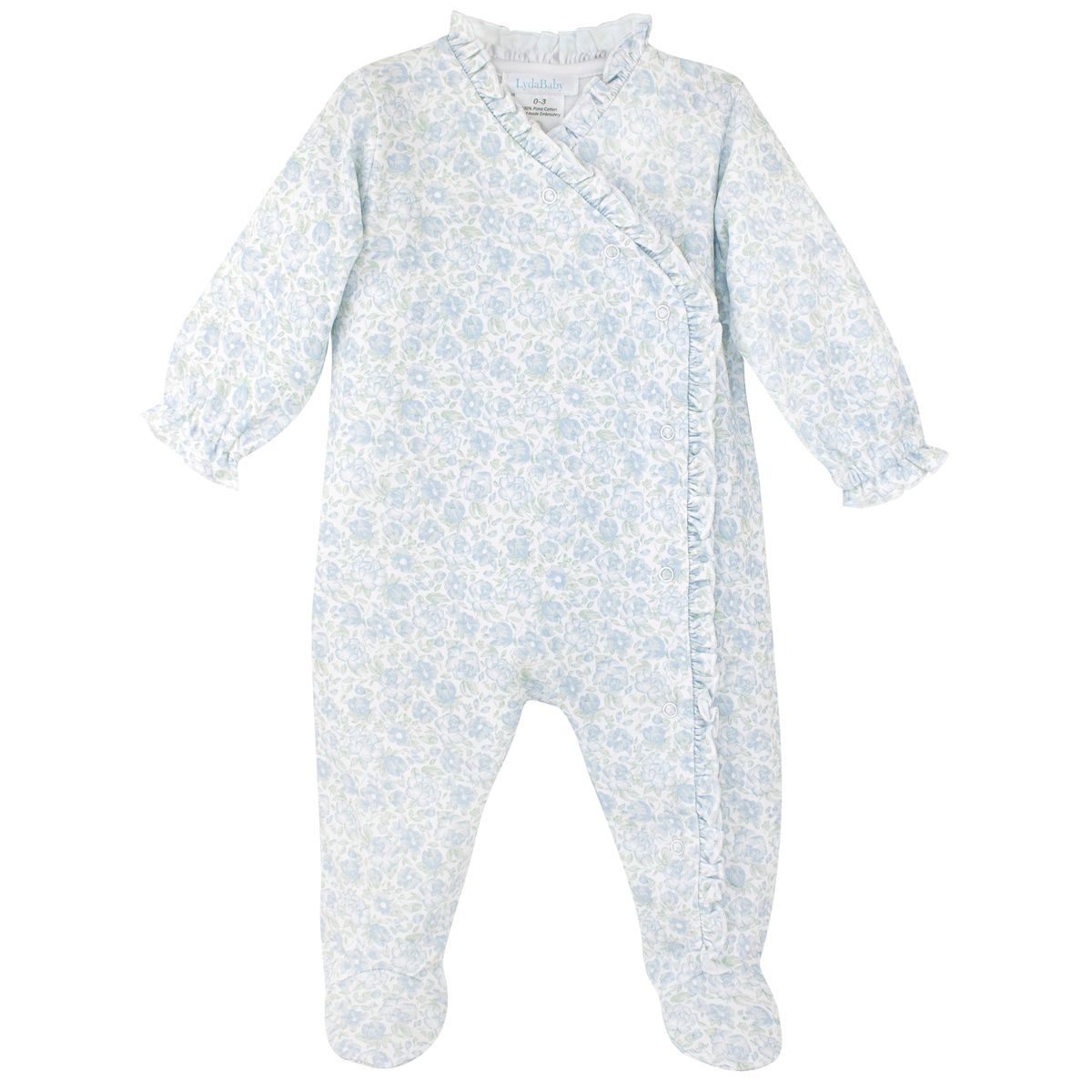 Baby Pima Cotton Footed Onesie - Blue Floral