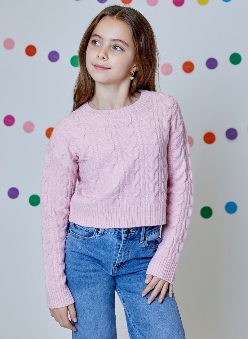 Girls Cable Knit Sweater - Misty Mauve