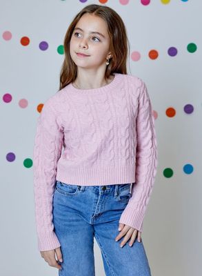 Girls Cable Knit Sweater - Misty Mauve