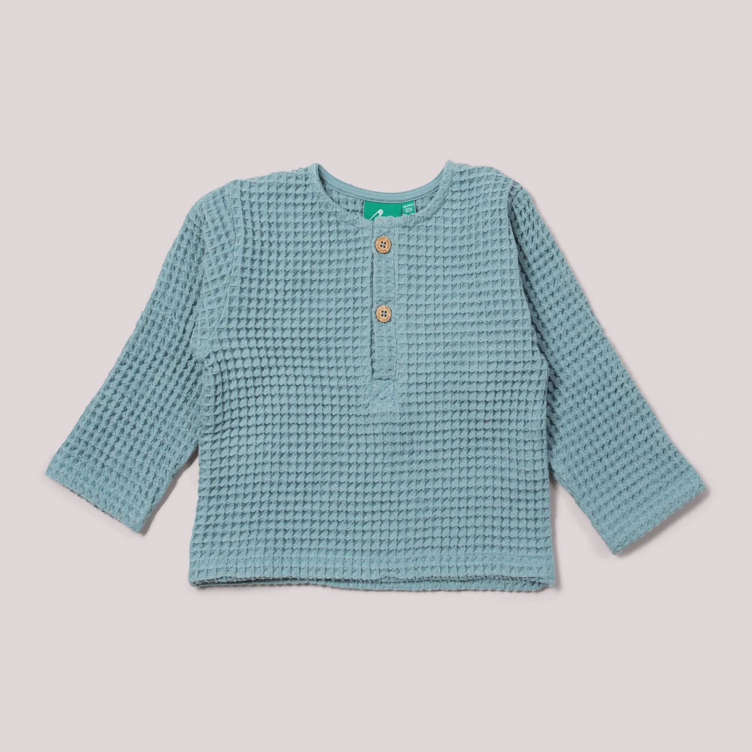 Chunky Waffle Long Sleeve Henley - Pale Blue