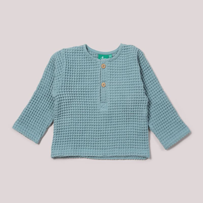 Chunky Waffle Long Sleeve Henley - Pale Blue