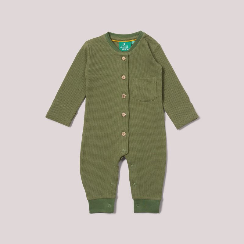 Long Sleeve Waffle Playsuit - Chive